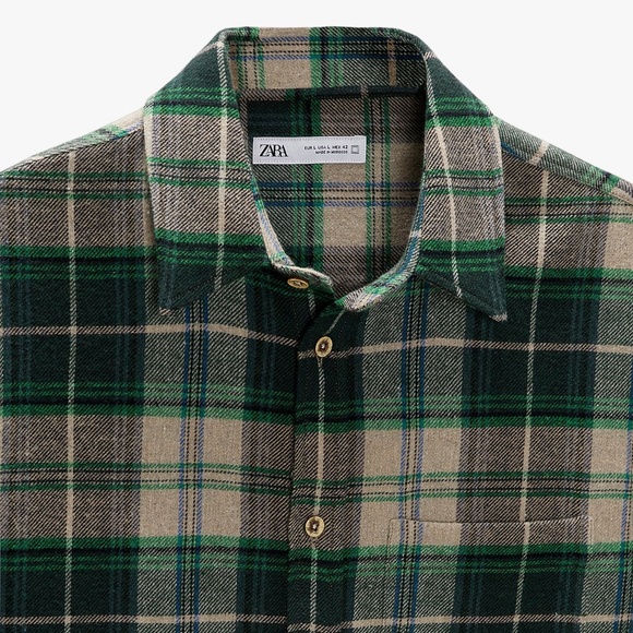 NWT MEN'S ZARA GREEN PLAID FLANNEL SHIRT - Picture 2 of 8